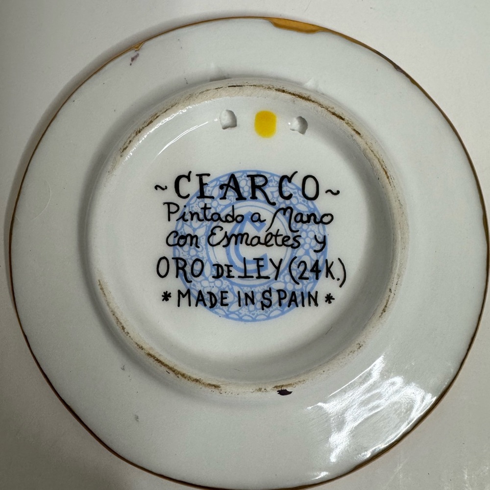 Cearco Pintado a Mano Con Esmaltes y ORO DE LEY (24k) Small Wall Plate (F) - Picture 3 of 4